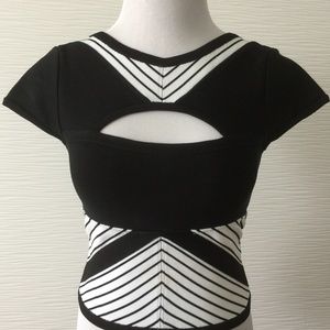 Bebe Chevron Knit Top in Black and White